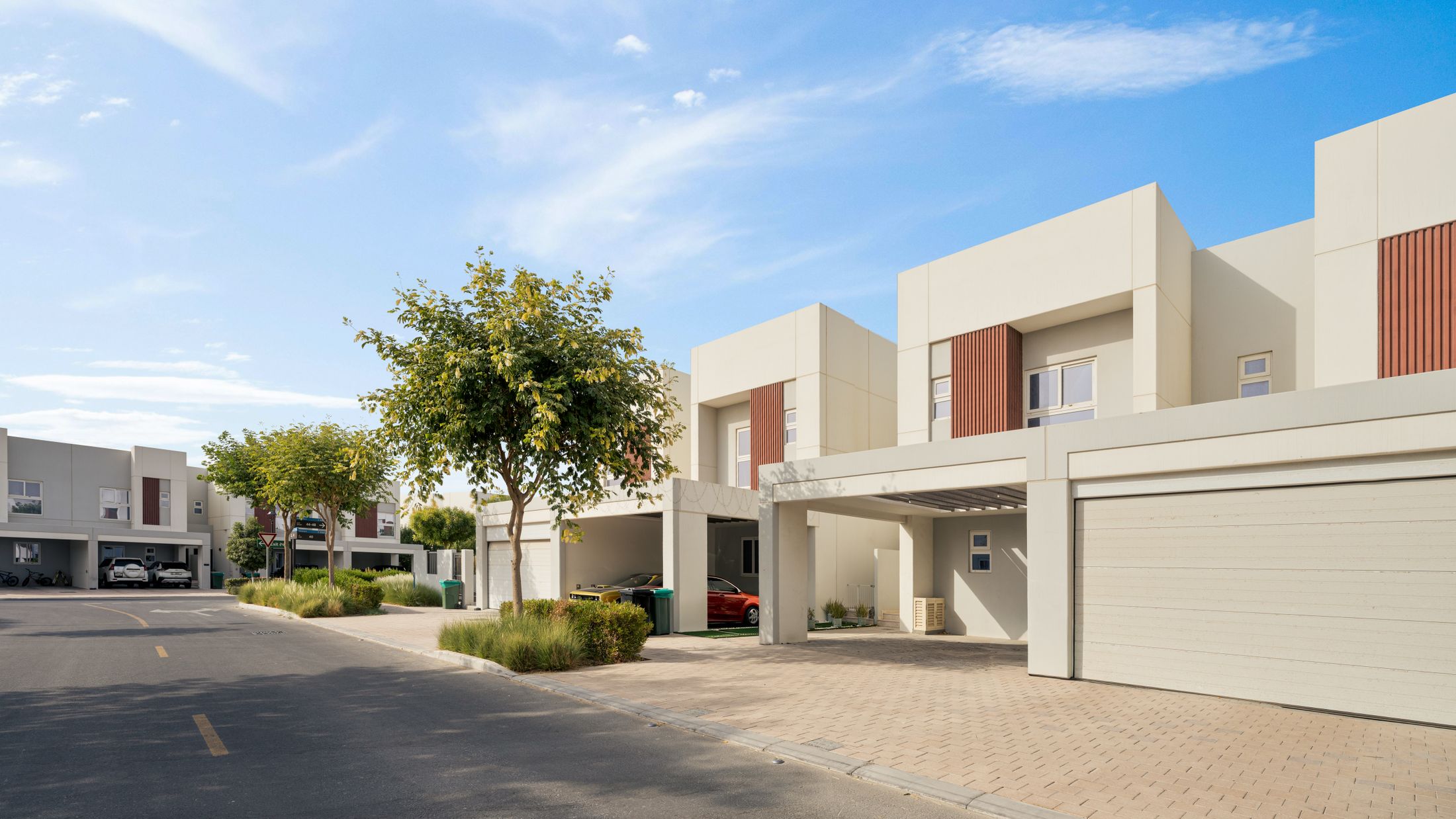 A street of modern suburban homes